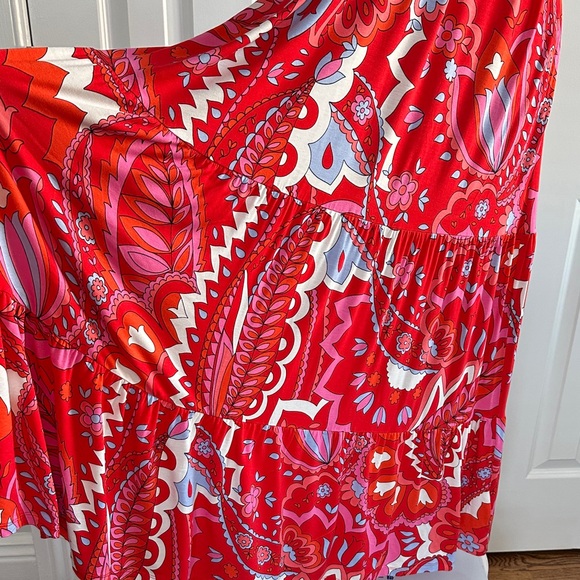 Boden Sylvia Flame Scarlet Paisley Jersey Sleeveless Tier Maxi Dress Size 4 - Picture 6 of 15